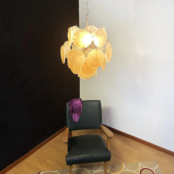 Vintage Murano Gold Glass Disks Chandelier