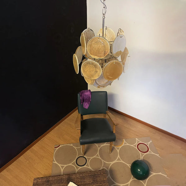 Vintage Murano Gold Glass Disks Chandelier