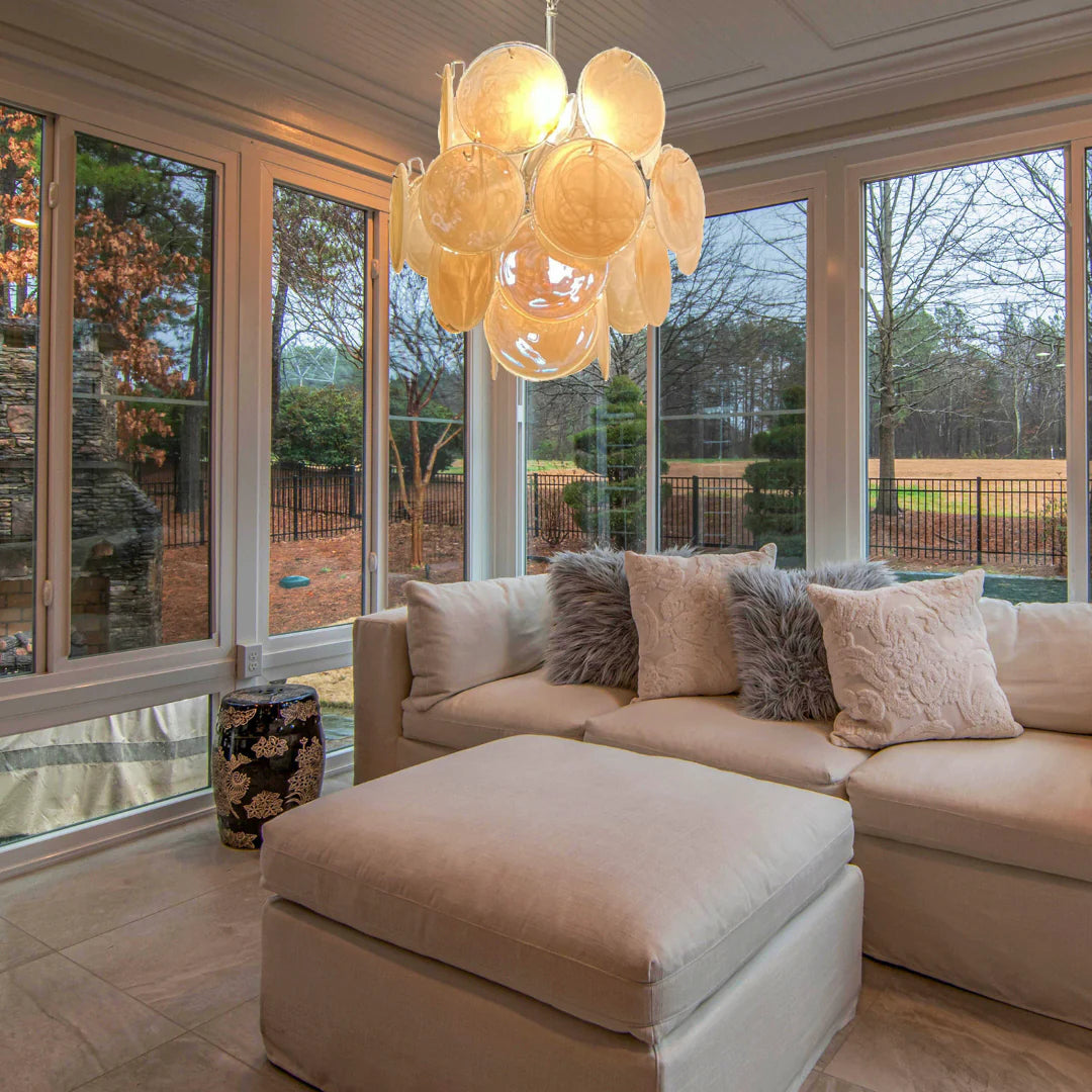 Vintage Murano Gold Glass Disks Chandelier