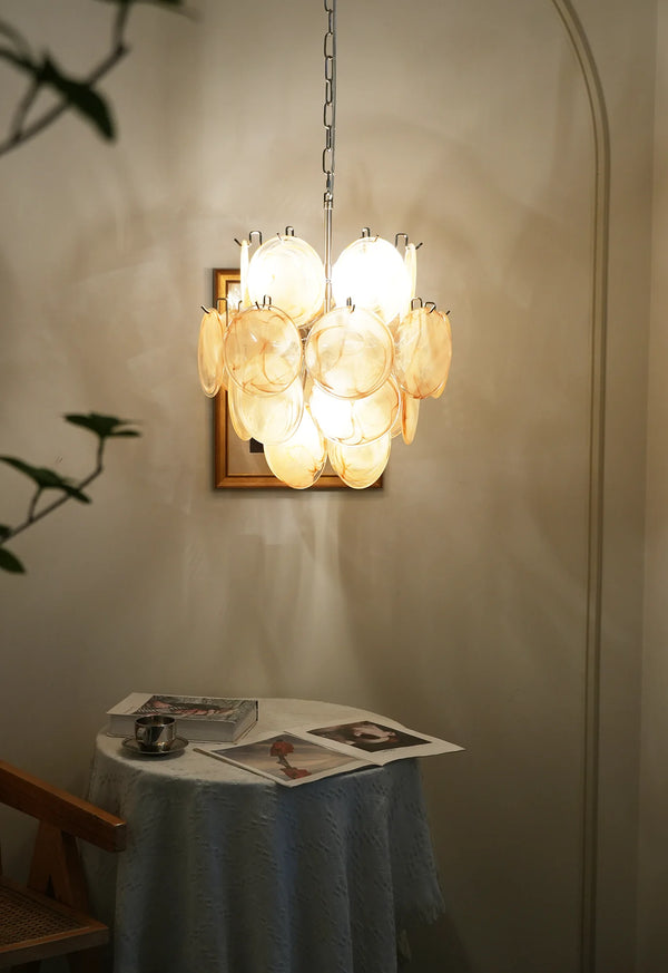 Vintage Murano Gold Glass Disks Chandelier