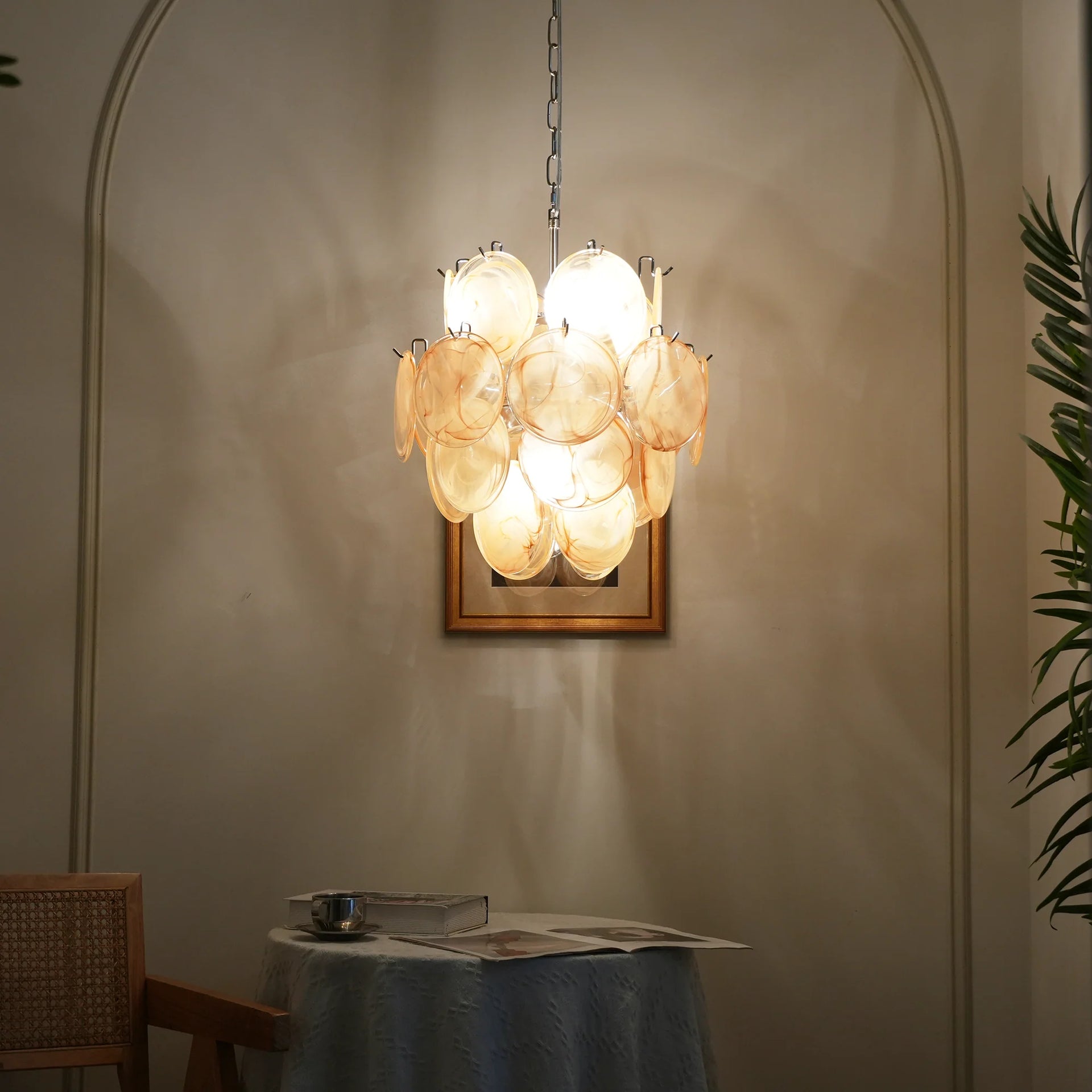 Vintage Murano Gold Glass Disks Chandelier