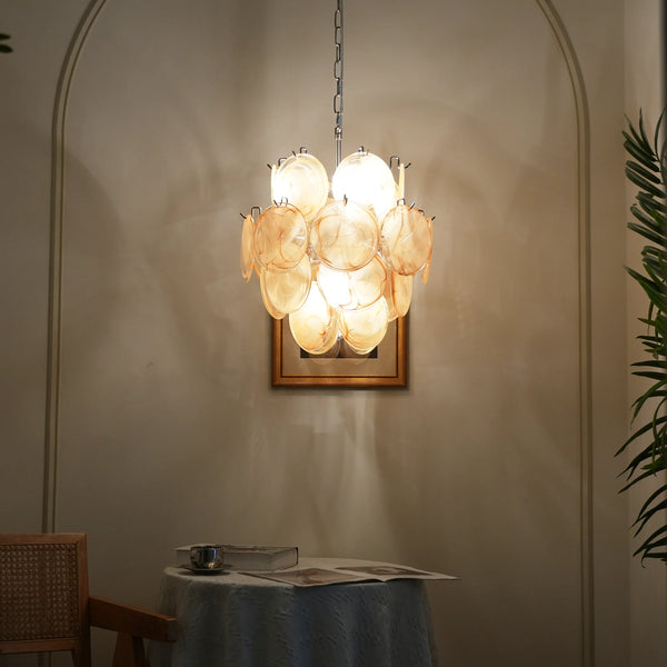 Vintage Murano Gold Glass Disks Chandelier