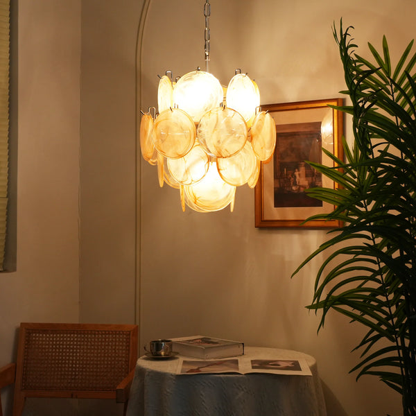 Vintage Murano Gold Glass Disks Chandelier