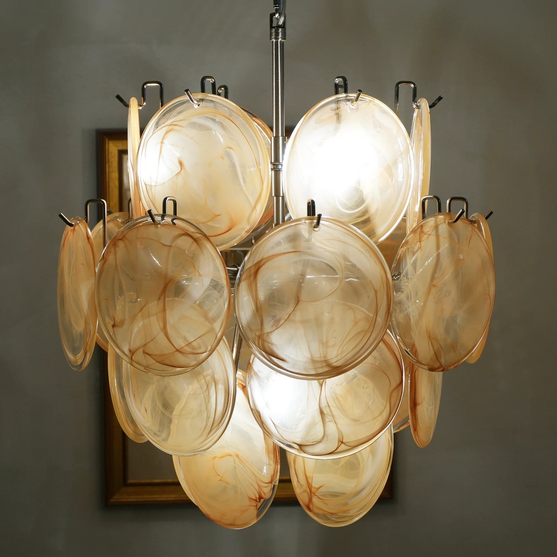 Vintage Murano Gold Glass Disks Chandelier