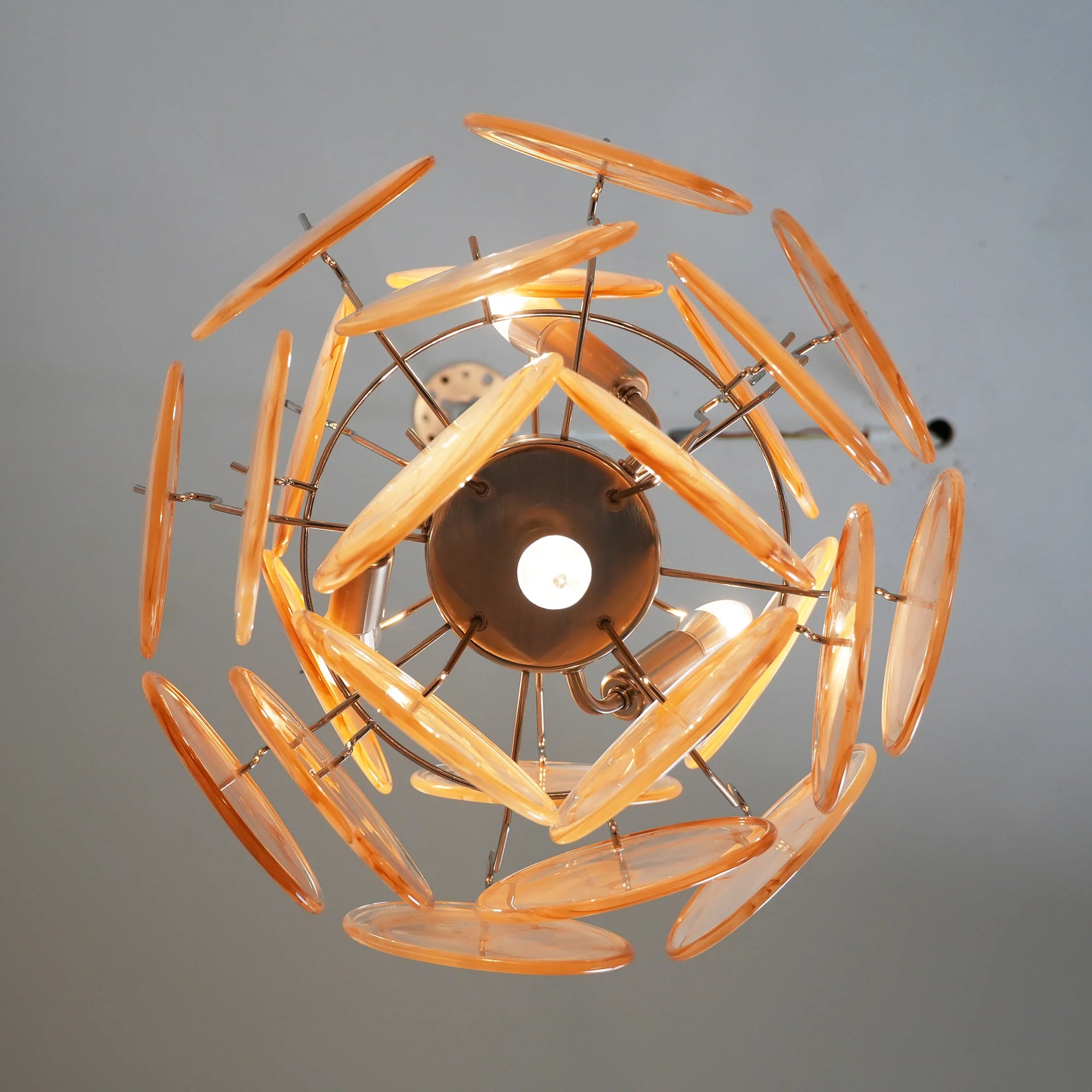 Vintage Murano Gold Glass Disks Chandelier