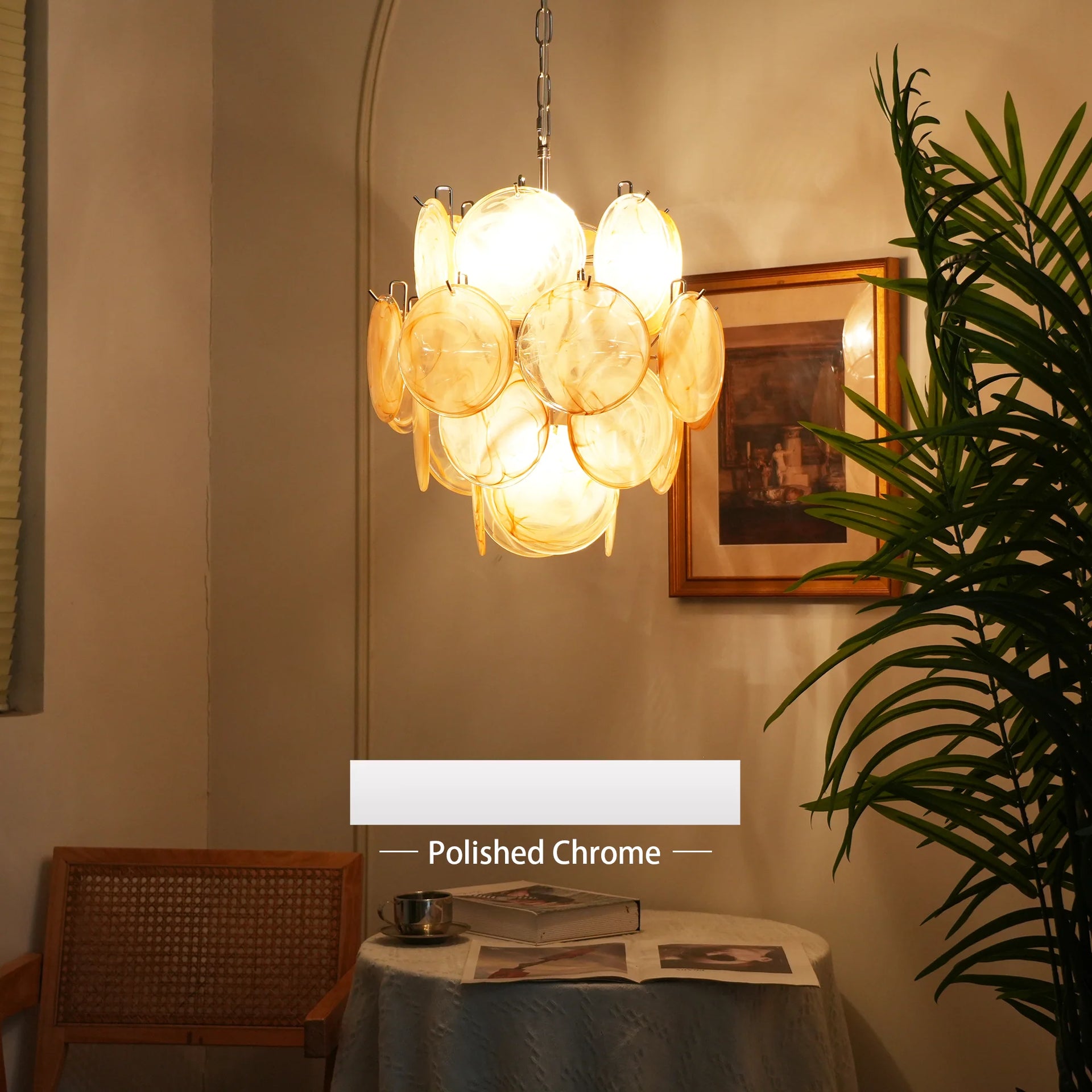 Vintage Murano Gold Glass Disks Chandelier