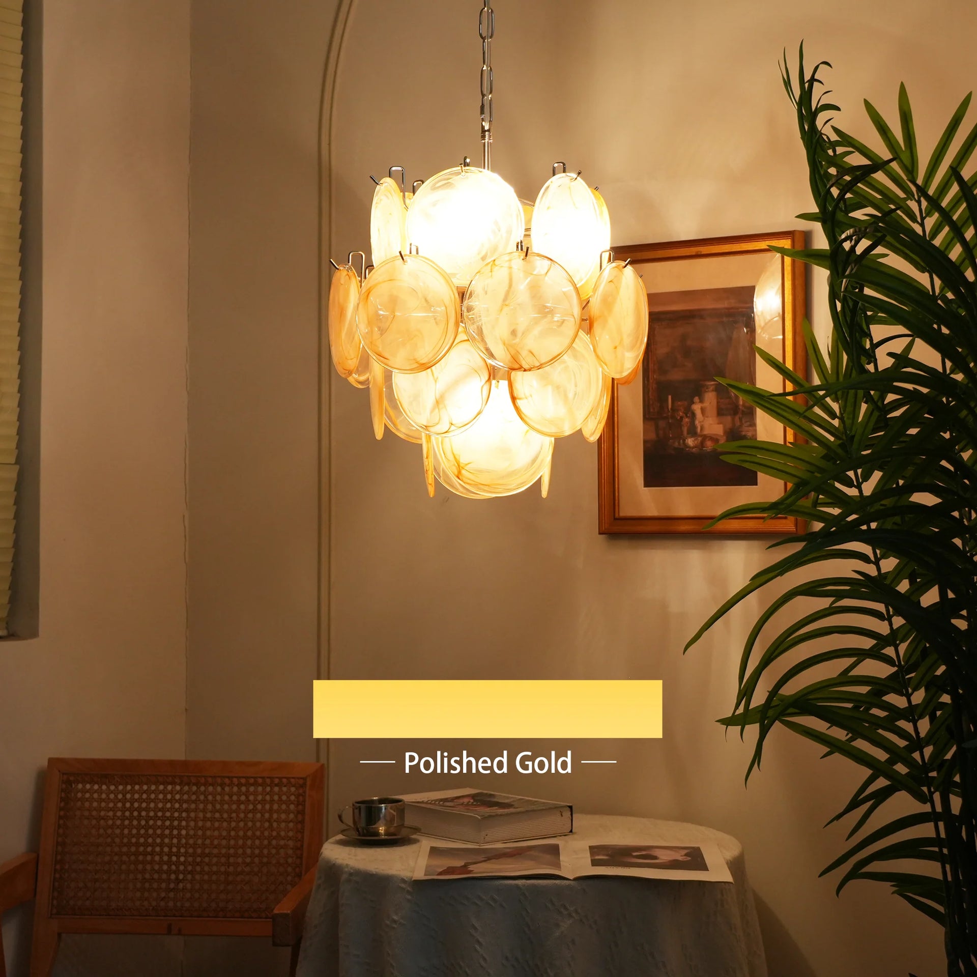 Vintage Murano Gold Glass Disks Chandelier