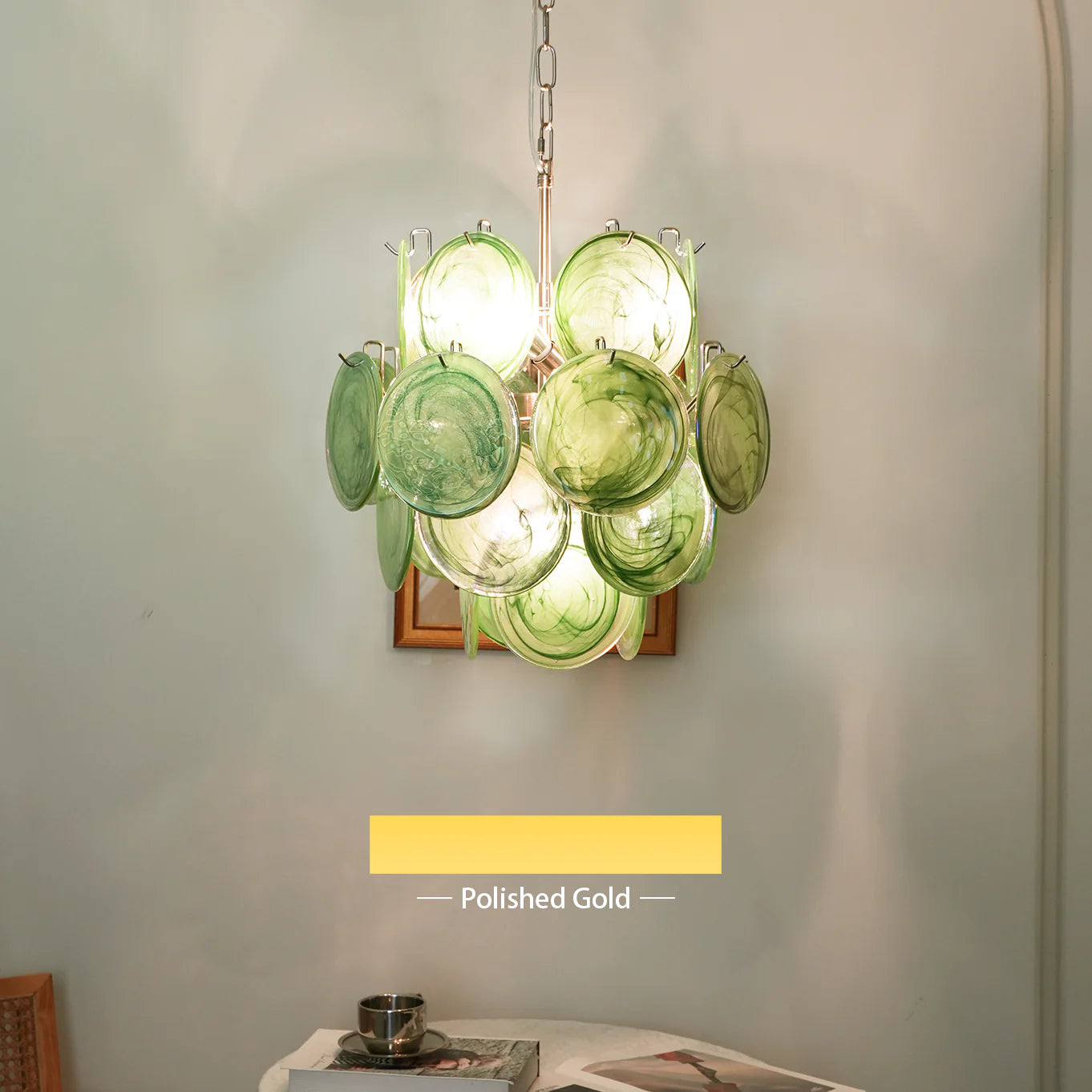 Vintage Murano Green Glass Disks Chandelier