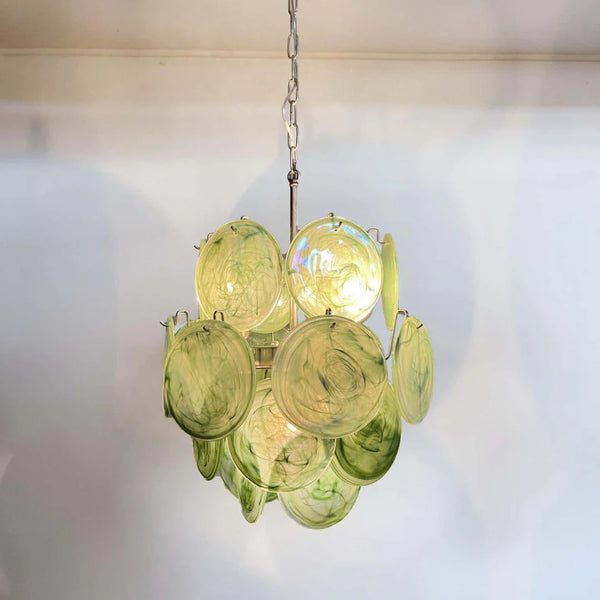 Vintage Murano Green Glass Disks Chandelier