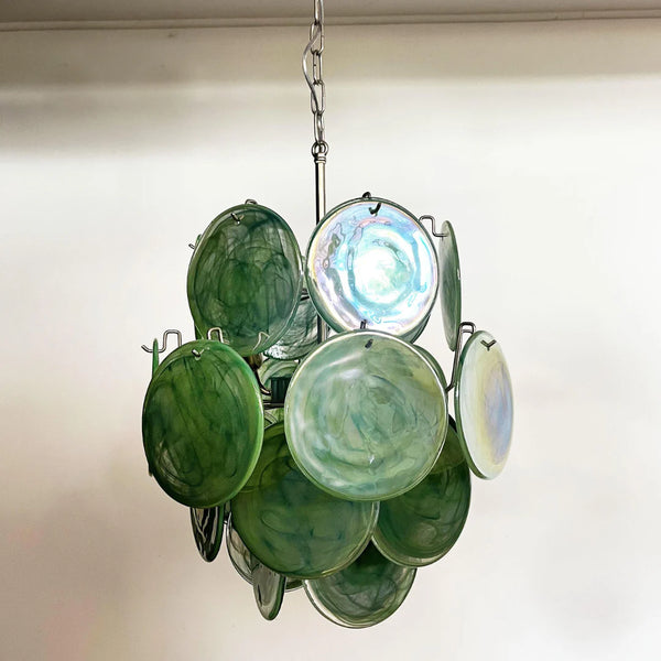 Vintage Murano Green Glass Disks Chandelier