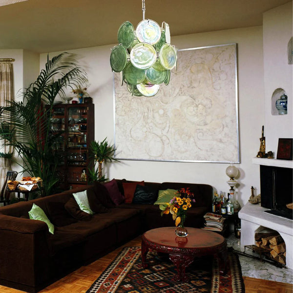 Vintage Murano Green Glass Disks Chandelier