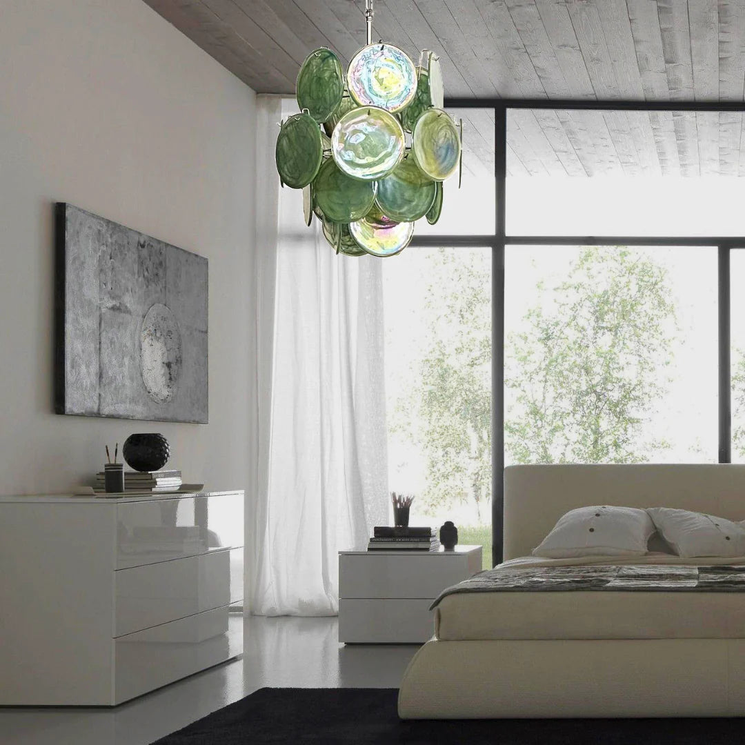 Vintage Murano Green Glass Disks Chandelier