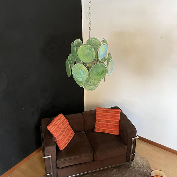 Vintage Murano Green Glass Disks Chandelier
