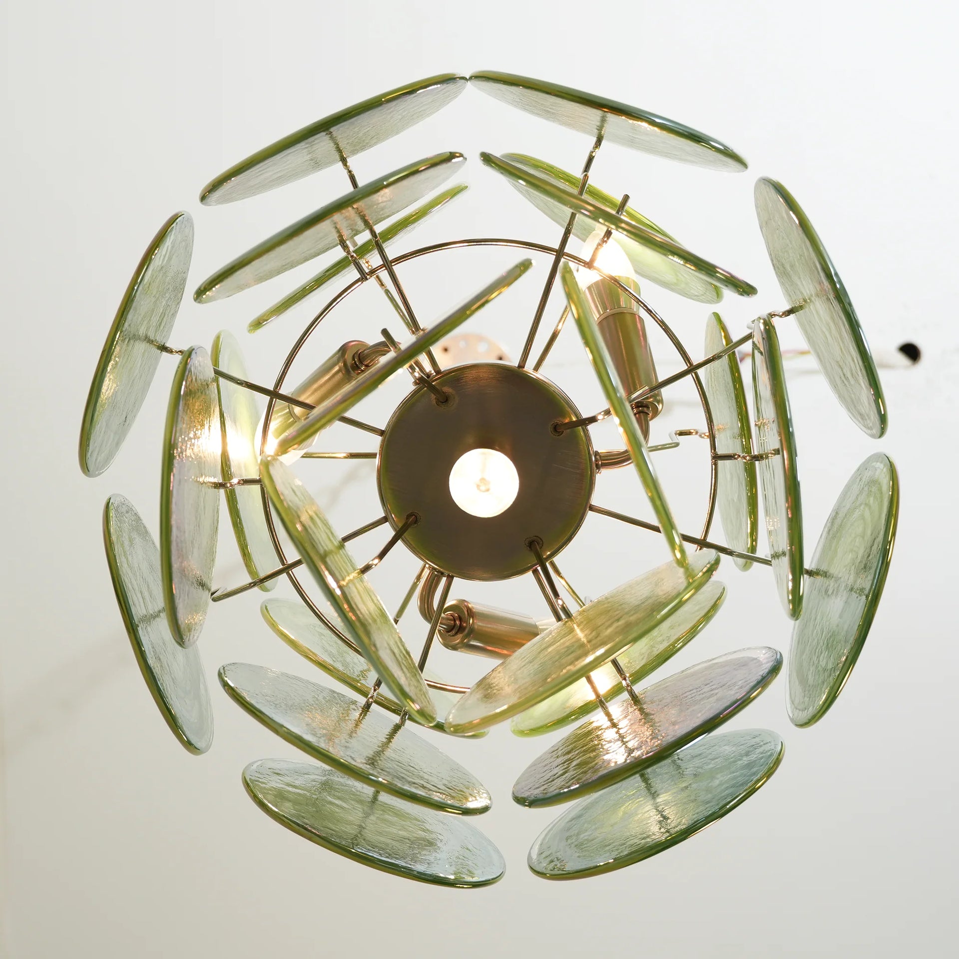 Vintage Murano Green Glass Disks Chandelier