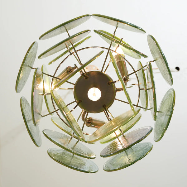 Vintage Murano Green Glass Disks Chandelier