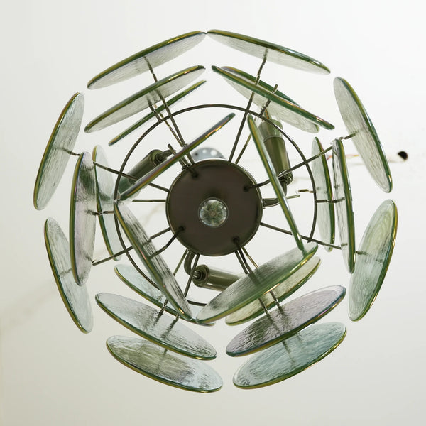 Vintage Murano Green Glass Disks Chandelier