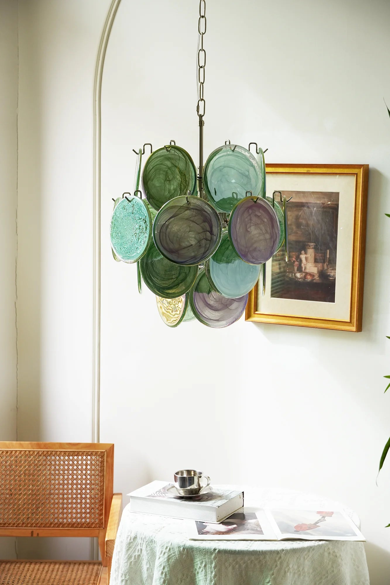 Vintage Murano Green Glass Disks Chandelier