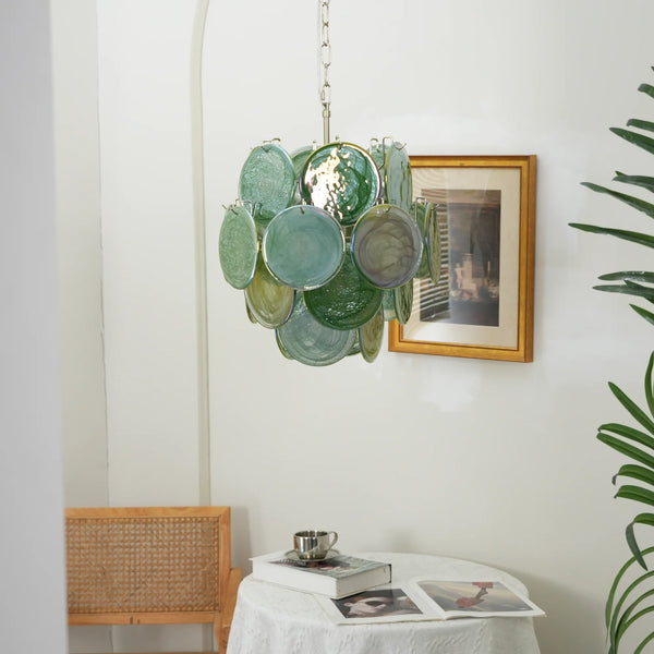 Vintage Murano Green Glass Disks Chandelier
