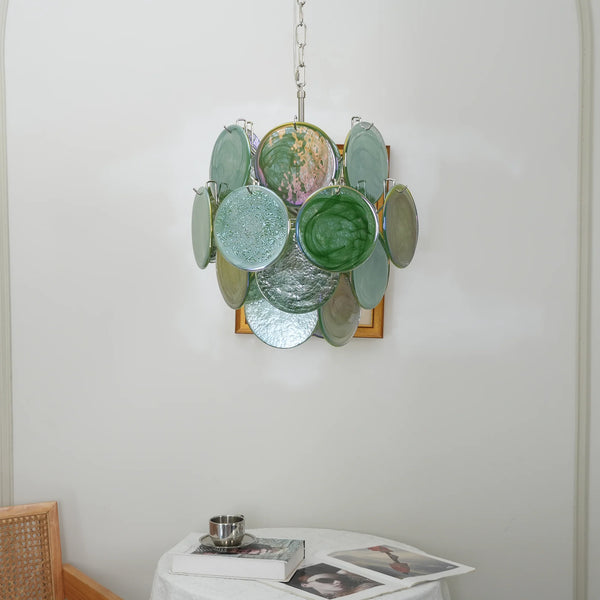 Vintage Murano Green Glass Disks Chandelier