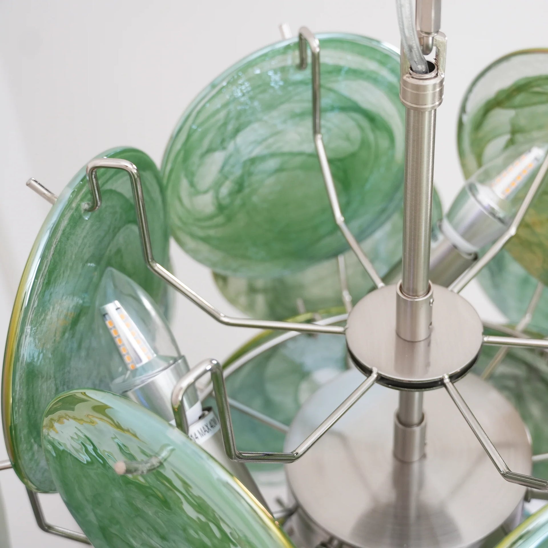 Vintage Murano Green Glass Disks Chandelier