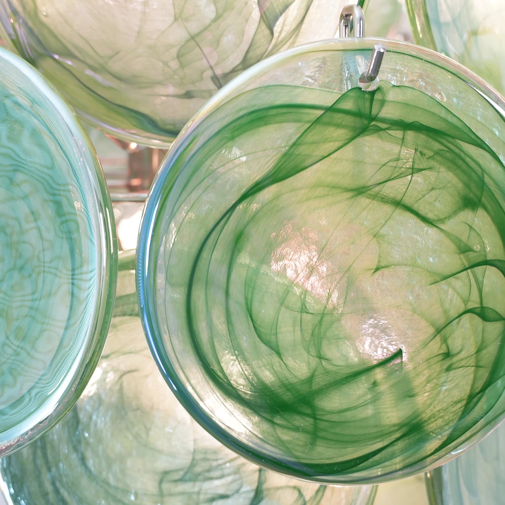 Vintage Murano Green Glass Disks Chandelier