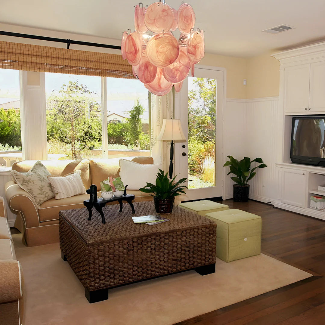 Vintage Murano Pink Glass Disks Chandelier