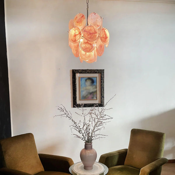 Vintage Murano Pink Glass Disks Chandelier