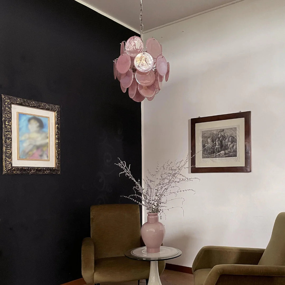 Vintage Murano Pink Glass Disks Chandelier