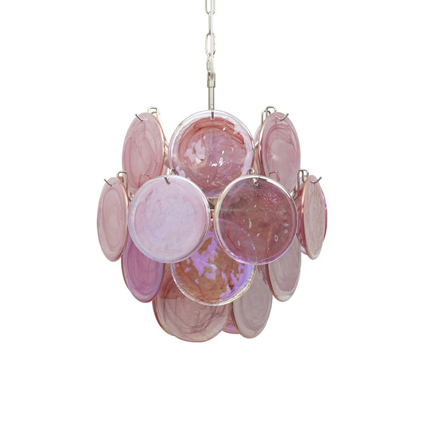 Vintage Murano Pink Glass Disks Chandelier