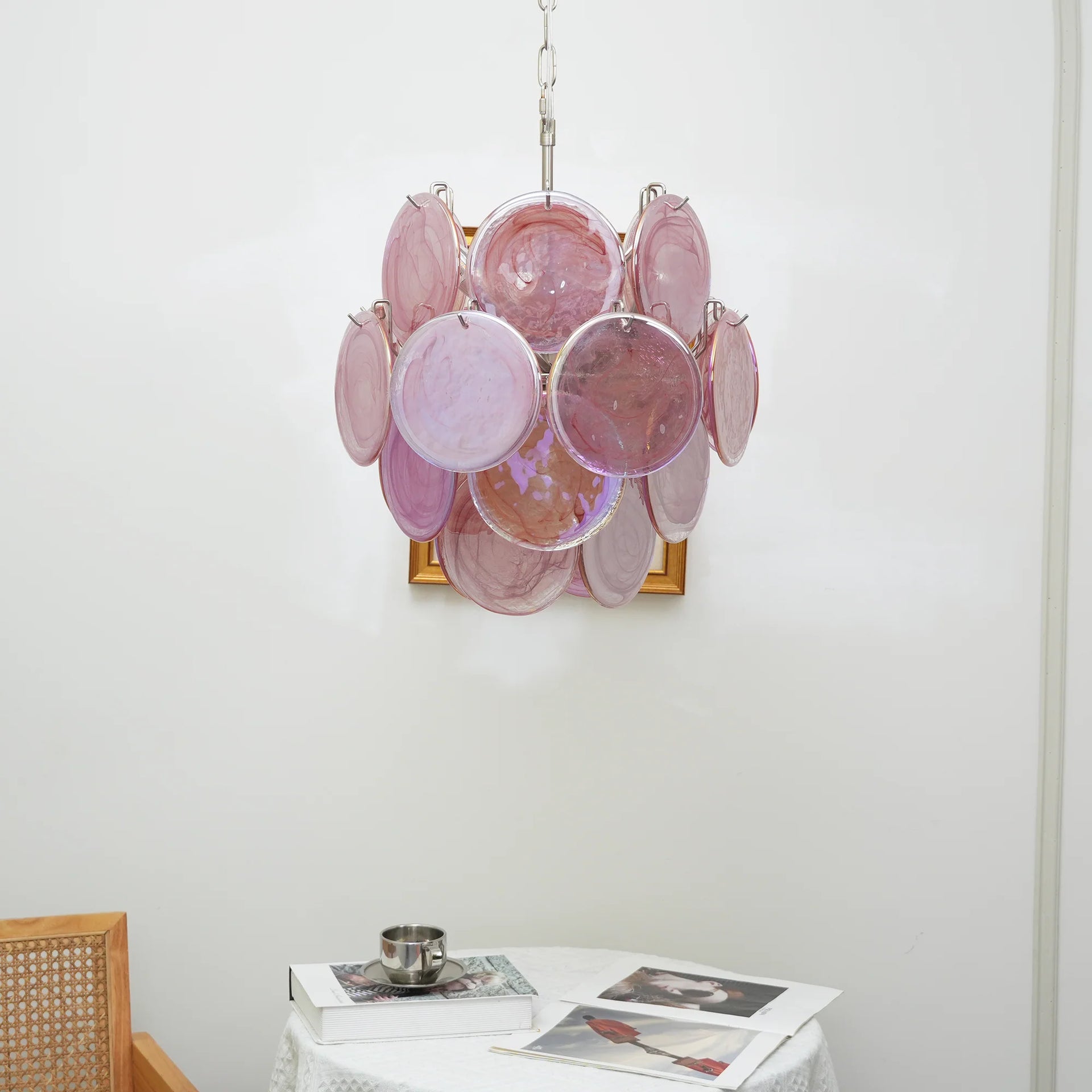 Vintage Murano Pink Glass Disks Chandelier