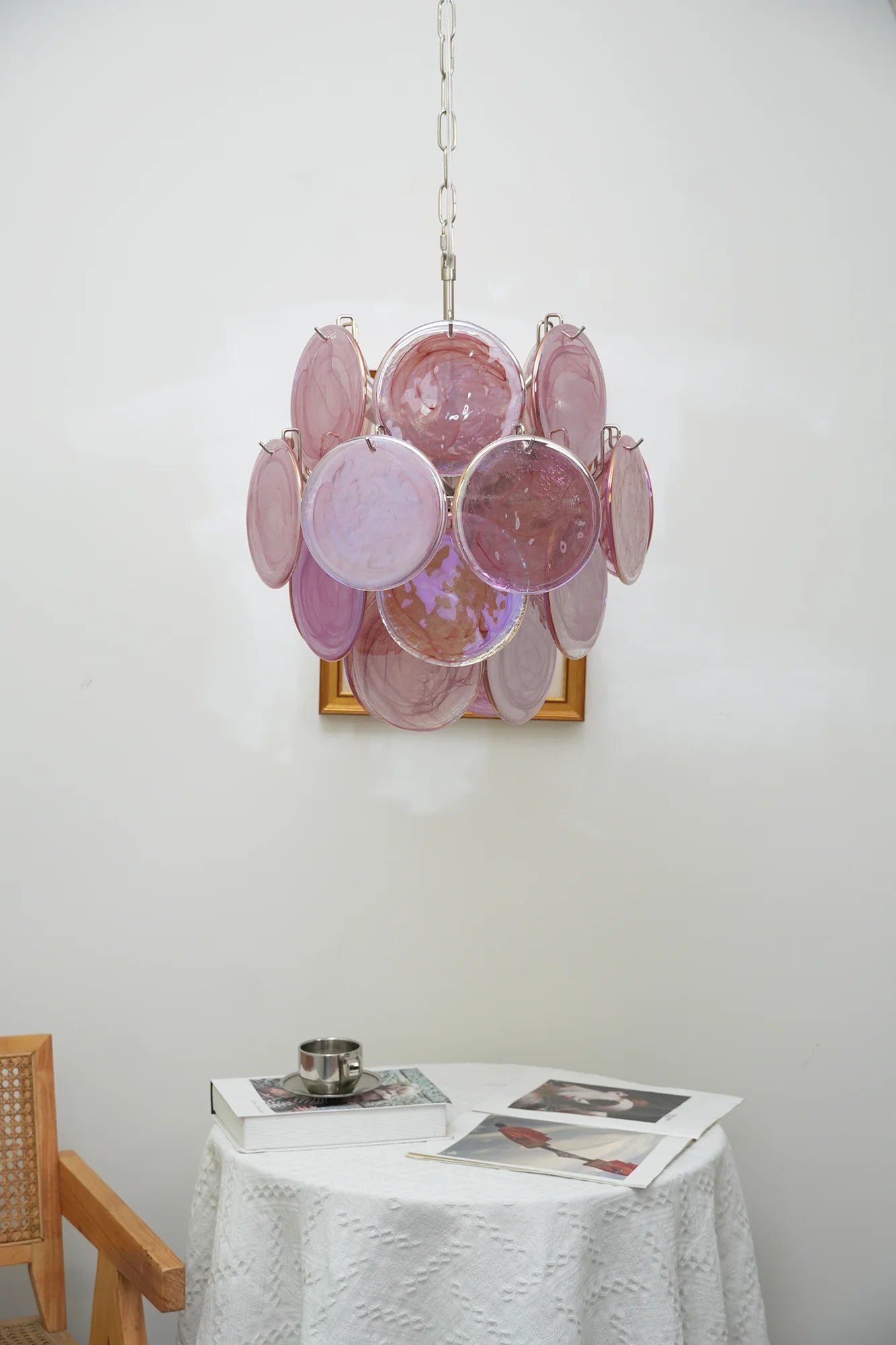 Vintage Murano Pink Glass Disks Chandelier