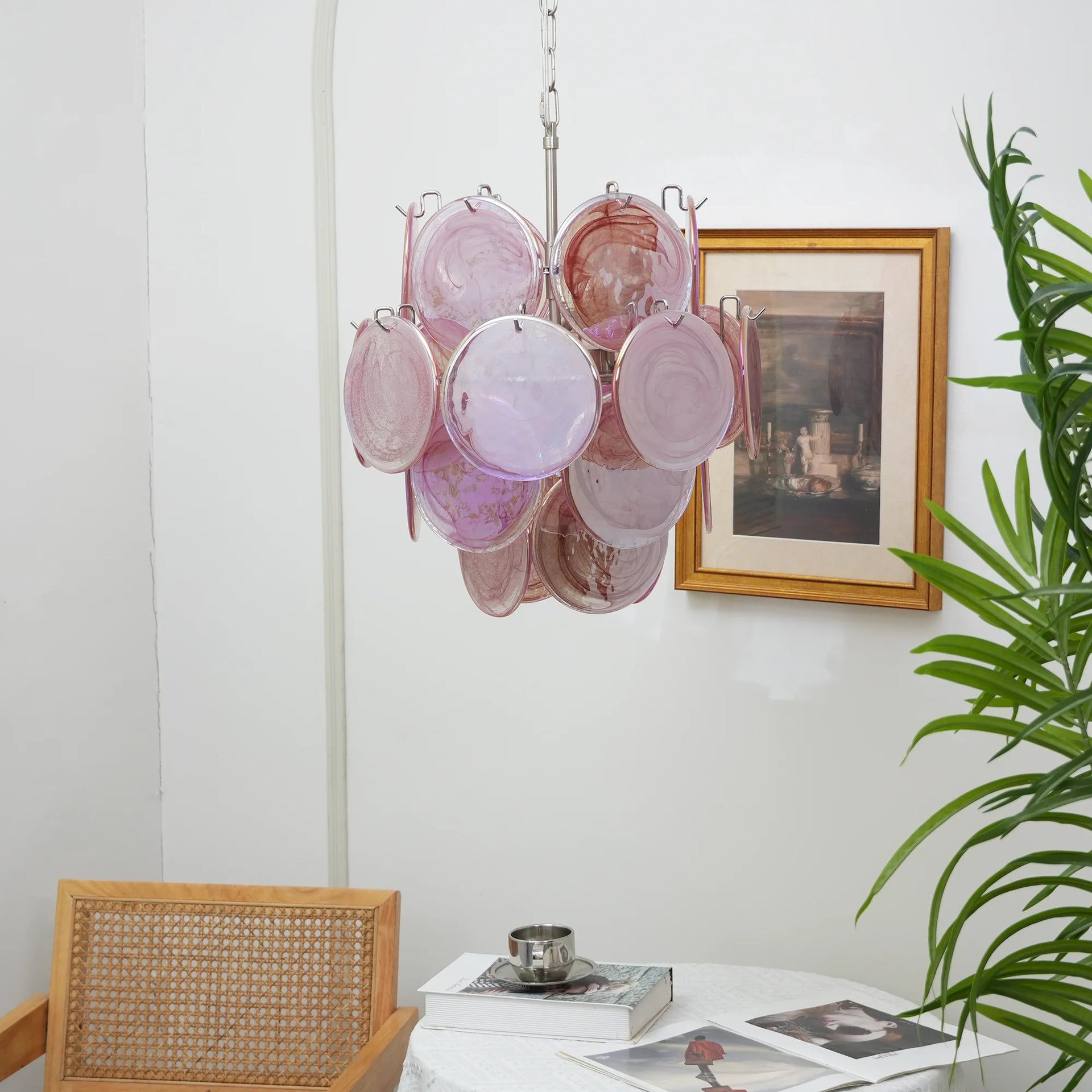 Vintage Murano Pink Glass Disks Chandelier