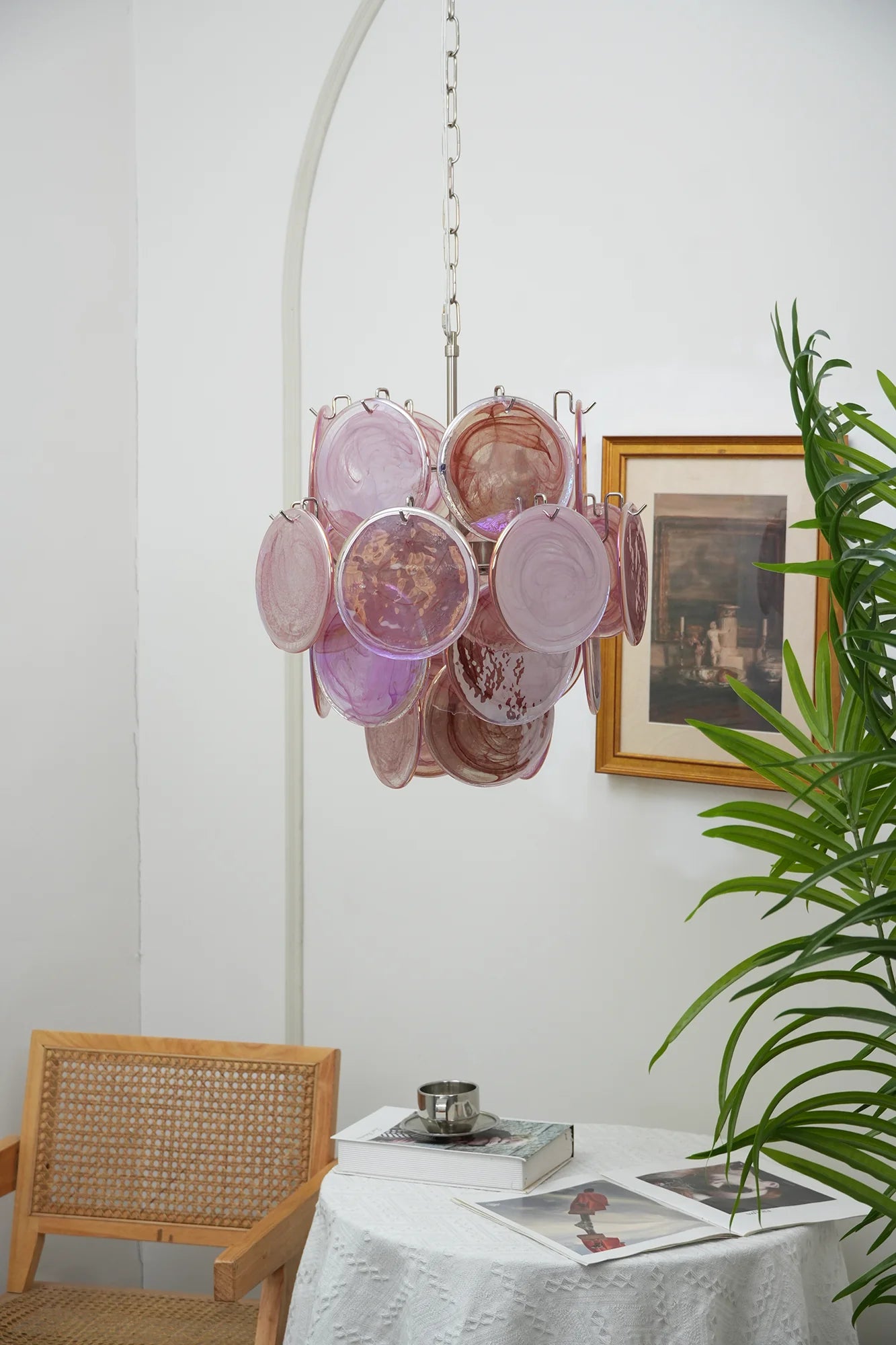Vintage Murano Pink Glass Disks Chandelier