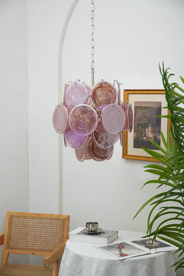 Vintage Murano Pink Glass Disks Chandelier