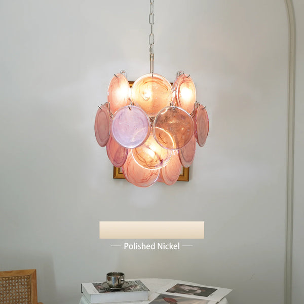 Vintage Murano Pink Glass Disks Chandelier