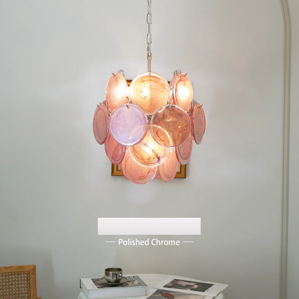 Vintage Murano Pink Glass Disks Chandelier