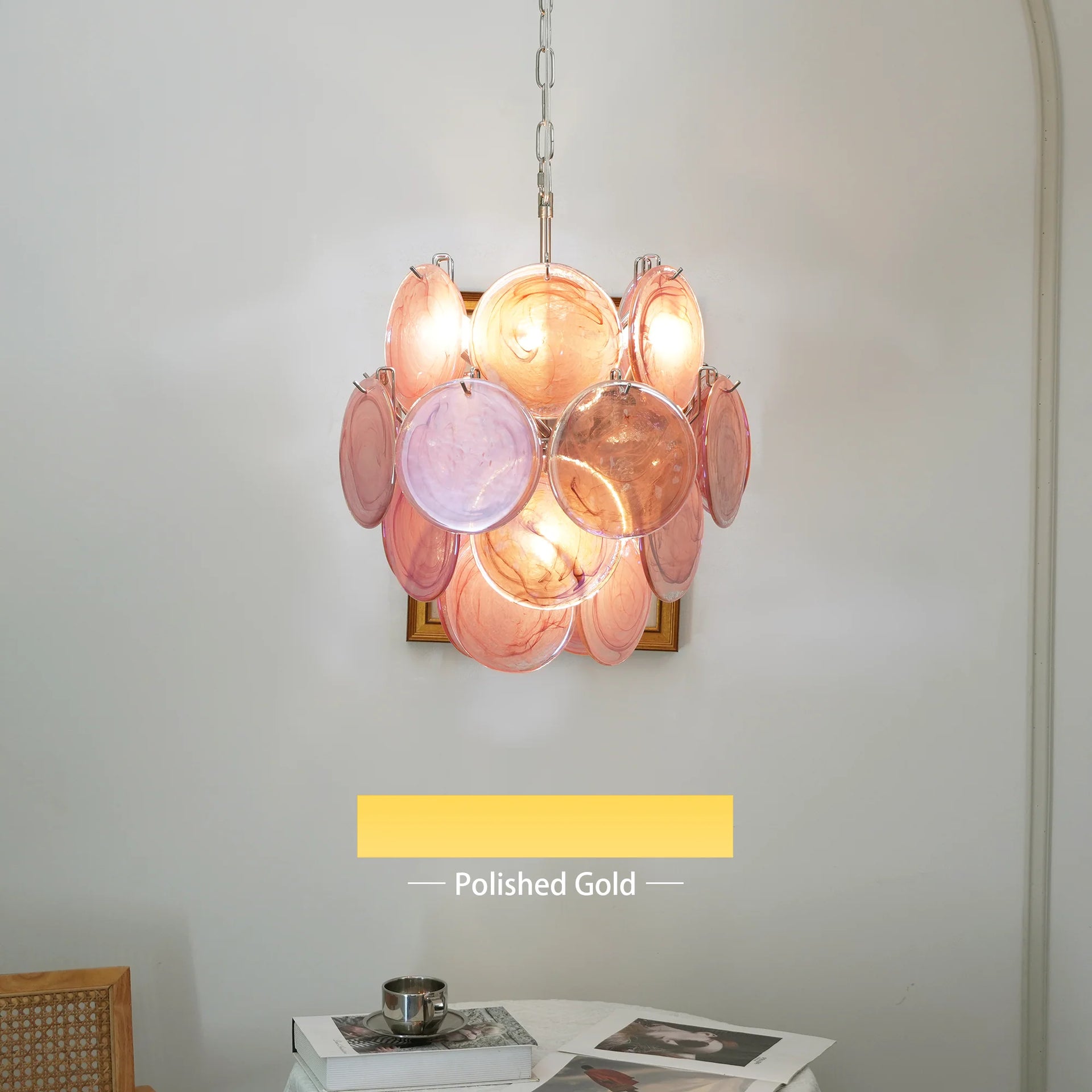 Vintage Murano Pink Glass Disks Chandelier