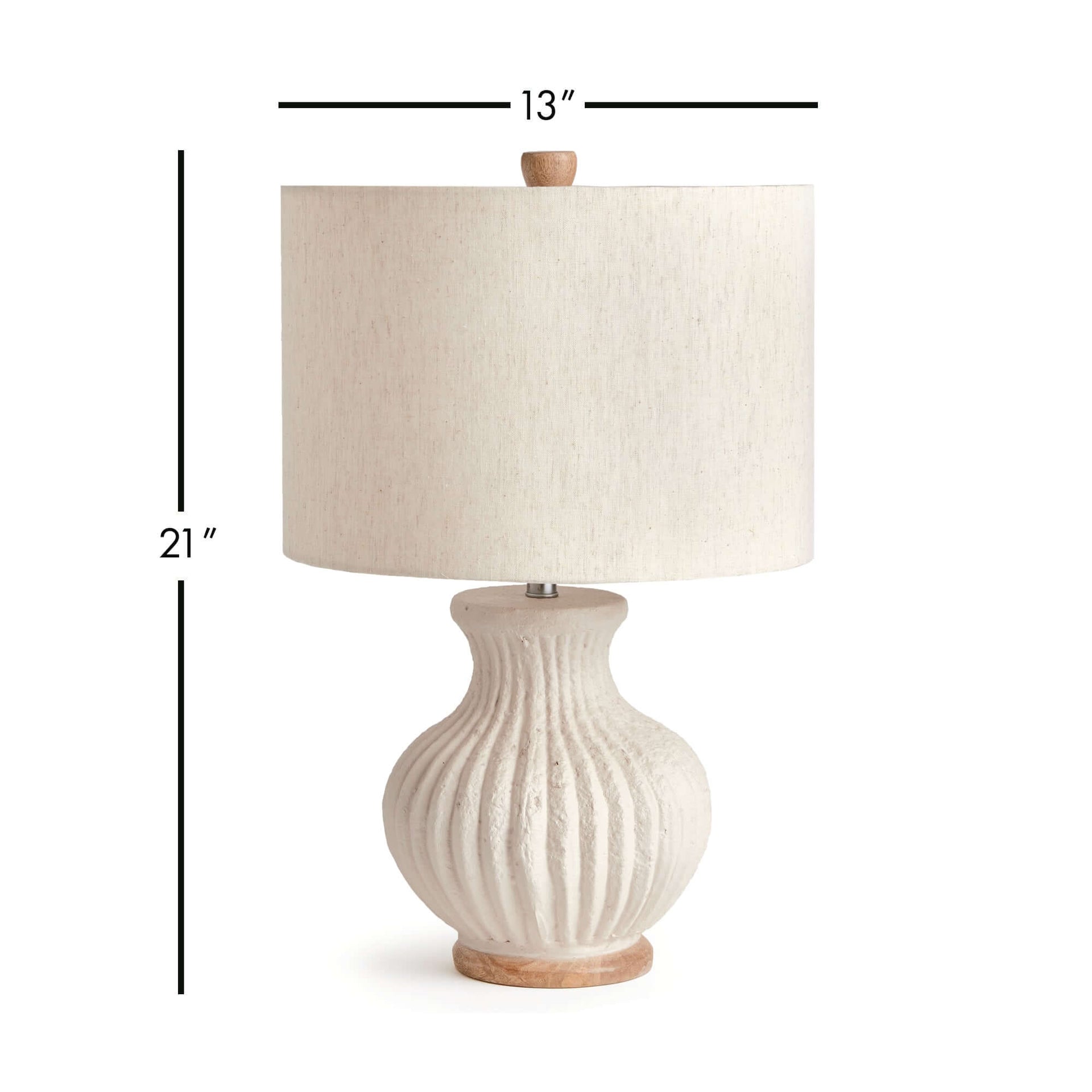 Vintage-Style Cream Ribbed Table Lamp with Linen Shade