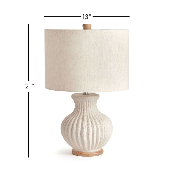 Vintage-Style Cream Ribbed Table Lamp with Linen Shade