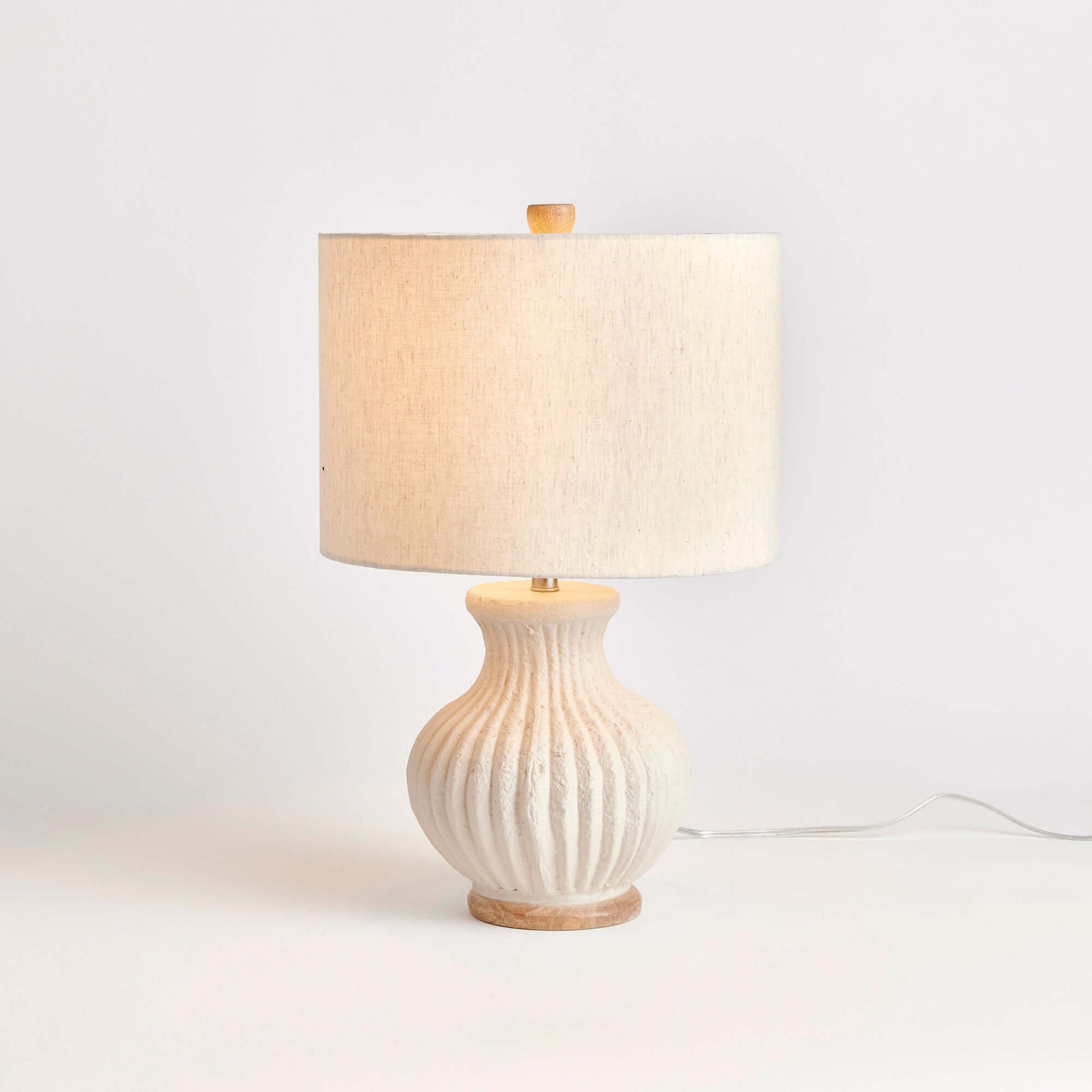 Vintage-Style Cream Ribbed Table Lamp with Linen Shade
