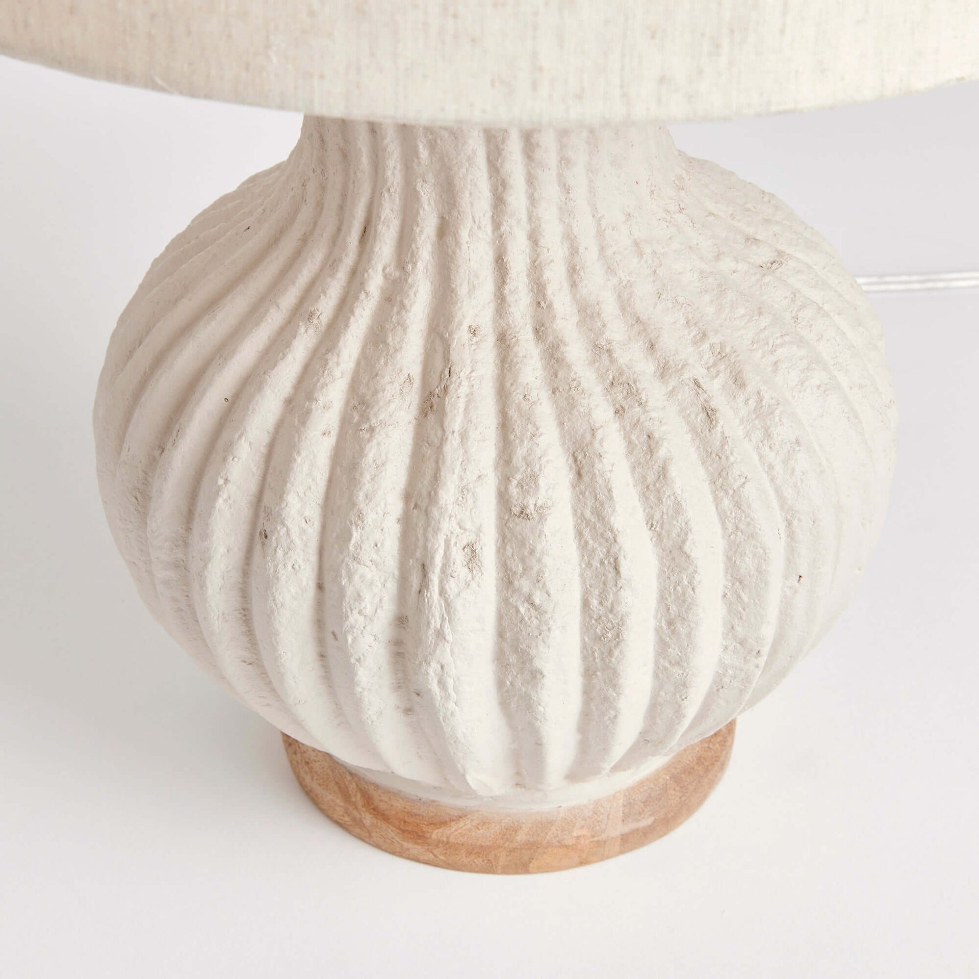 Vintage-Style Cream Ribbed Table Lamp with Linen Shade
