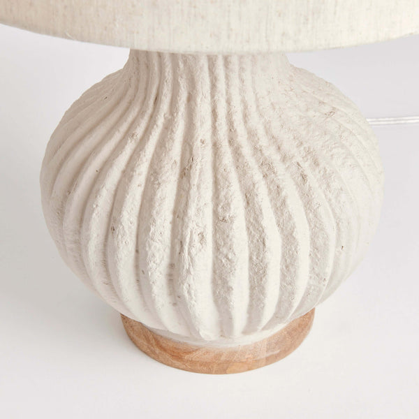 Vintage-Style Cream Ribbed Table Lamp with Linen Shade