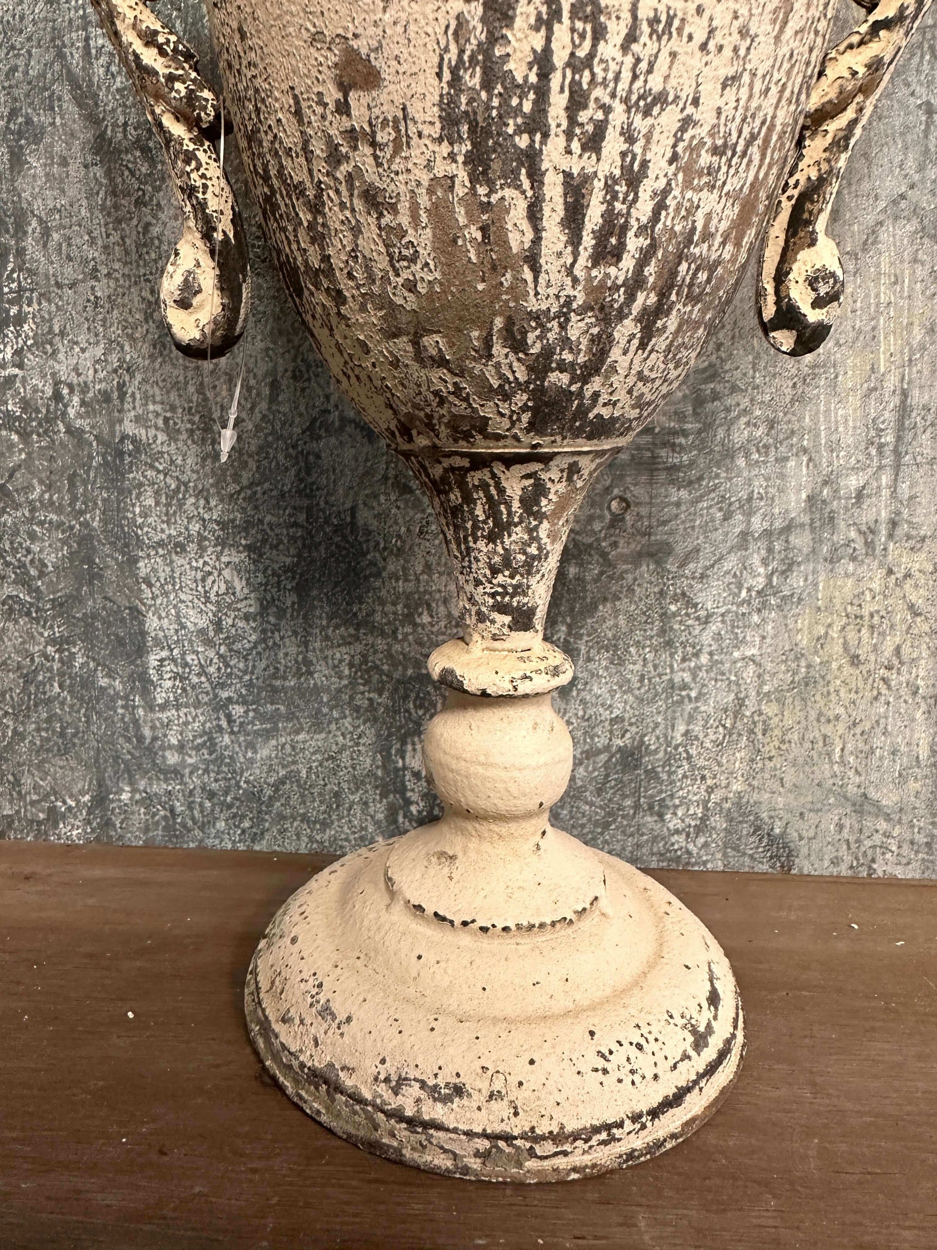 Vintage Trophy Vase In Distressed Metal