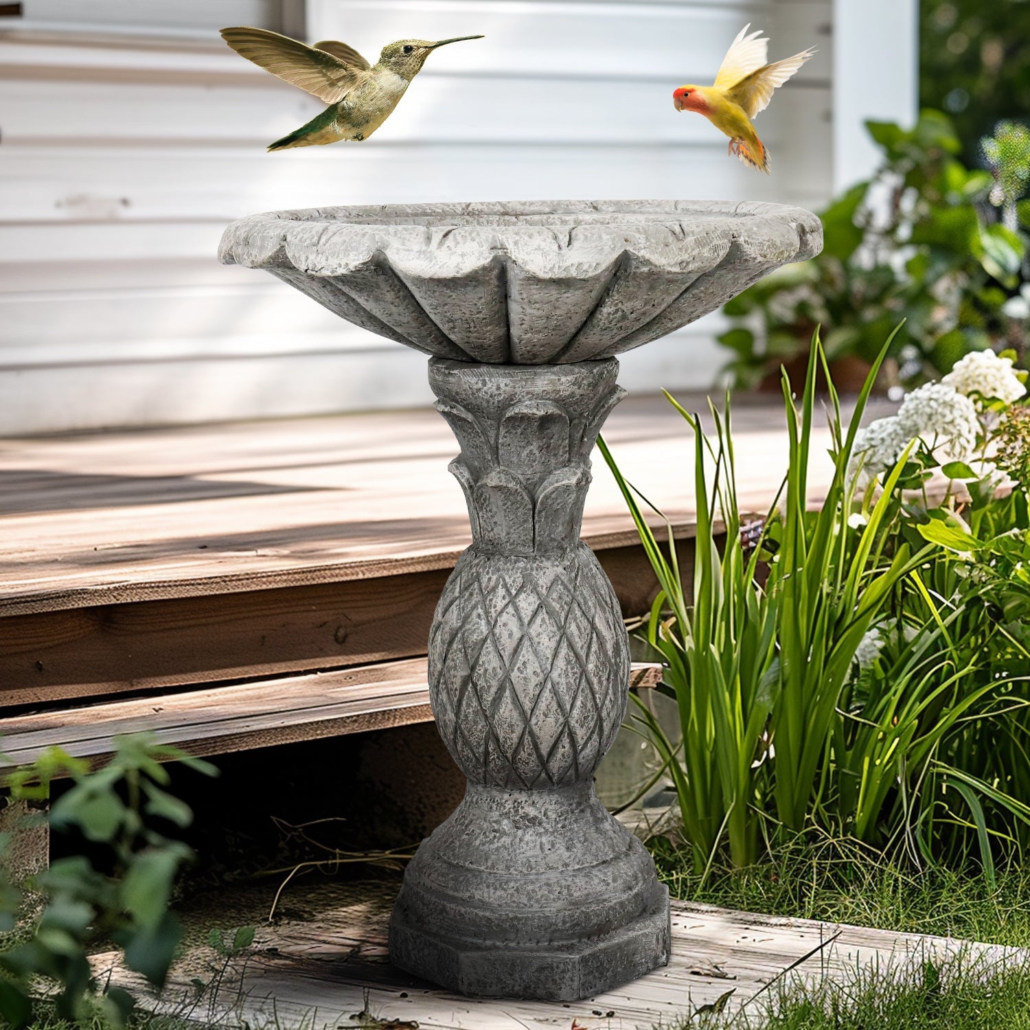 Concrete Pineapple Bird Bath Classical Pedestal 24 Inch