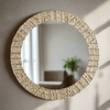Vintage Champagne Round Wall Mirror with Textured Frame