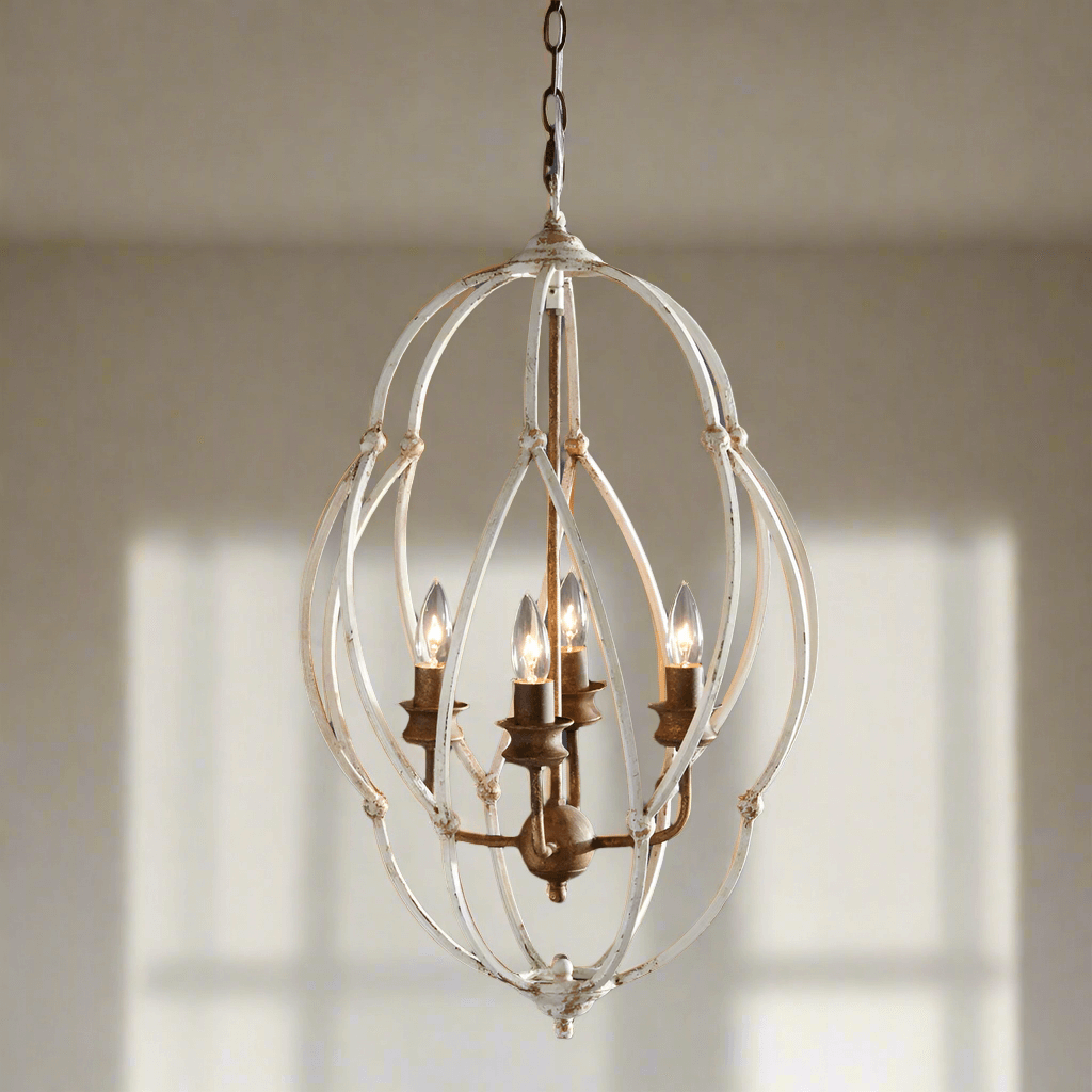 Vintage Chandelier in Distressed White