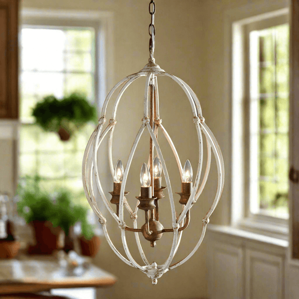 Vintage Chandelier in Distressed White