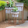 Vintage Galvanized Metal Planters with Rusted Stands (Set of 3)