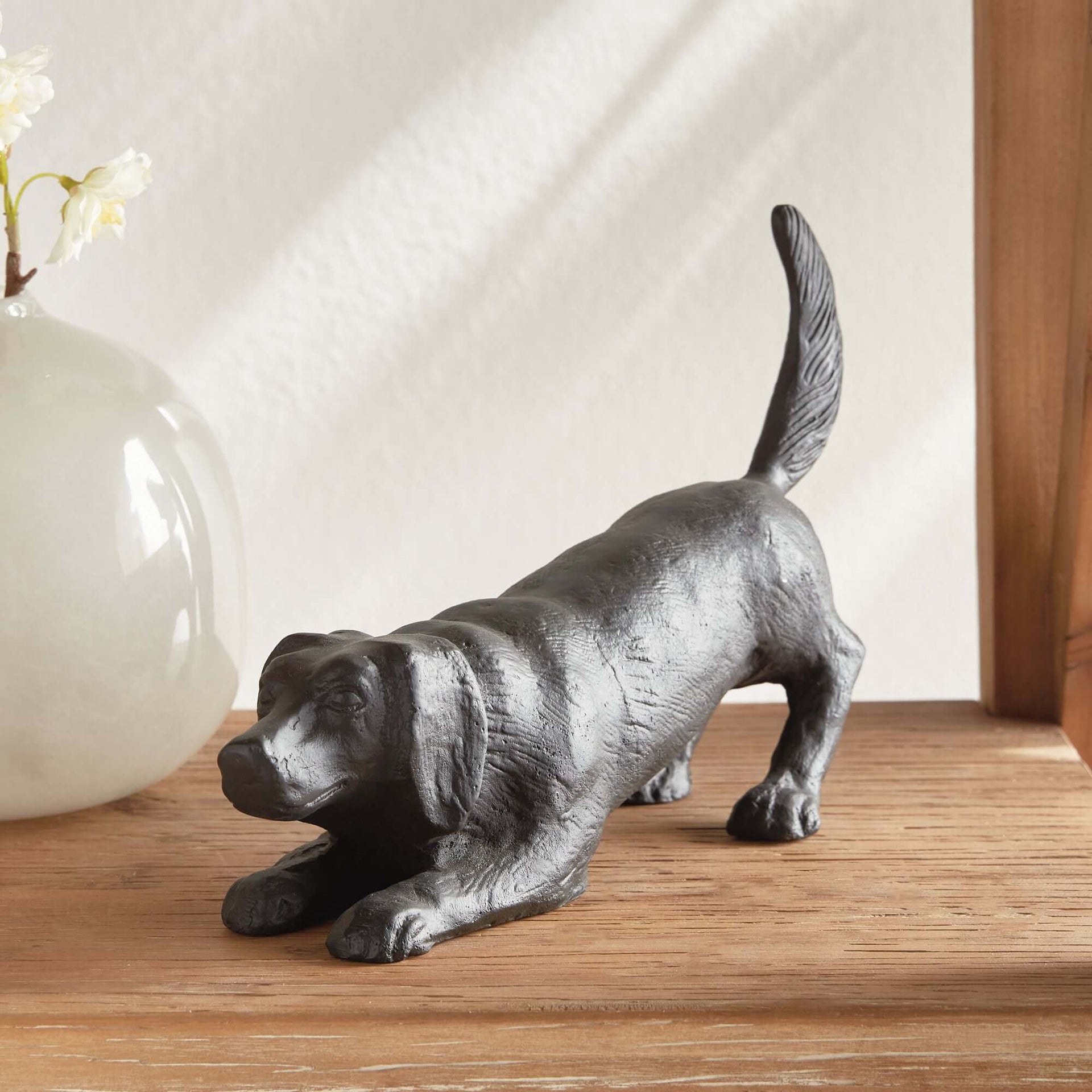 Vintage Metal Playful Dog Sculpture