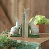 White Vintage Cottagecore Rabbit Bookends in Cast Iron